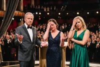 Dramatic stage moment with upset colleagues