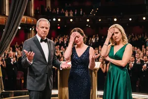 Dramatic stage moment with upset colleagues