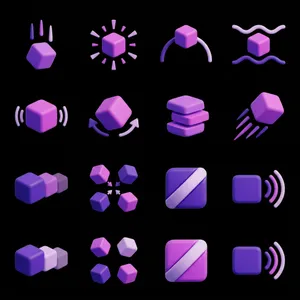 Purple 3D cube interface icon set
