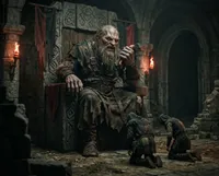 Imagine he is a giant sitting in his throne, add…