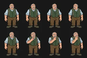 Character turnaround sheet for elderly man