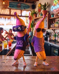 Banana gamers hanging out at bar