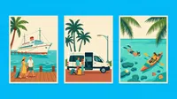 Three self-contained vintage mid-century travel…