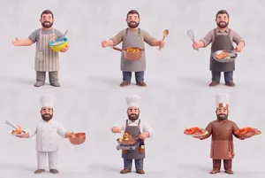 Collection of six professional cartoon chefs
