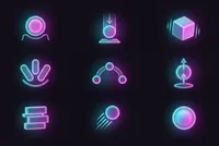 Neon glow physics icons set