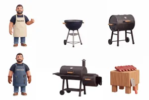 Layer sheet 1/2 — Four barbecue master 3D characters