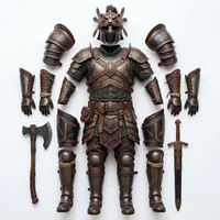 Organize the armor over a white surface laid out…