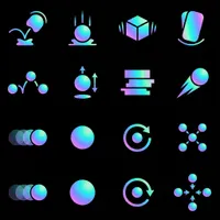 Iridiscent motion and physics UI icons