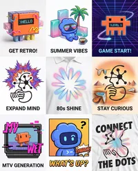 Collection of retro-inspired digital graphic illustrations