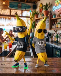 Banana gamers hanging out at bar