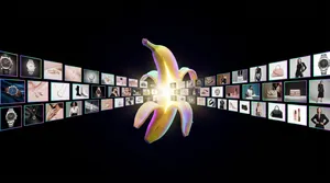 Luxury fashion display with central banana