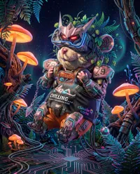 Cybernetic hamster relaxing in digital forest