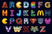 Pop culture themed alphabet graphic display