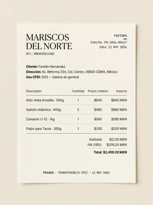 Fresh Hub — white-label CFDI receipt mockup