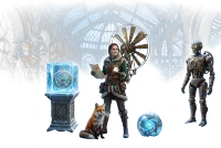 Steampunk explorer in icy greenhouse (cutout)