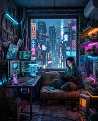 A cybrerpunk home Output the image at 4:5 ratio,…