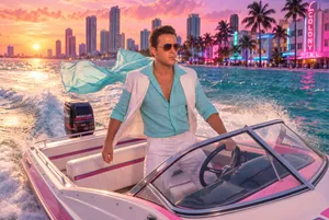 Miami vice sunset boat driver