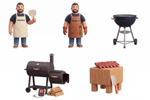 Layer sheet 1/2 — Four barbecue master 3D characters