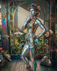 Iridiscent steampunk metallic cyborg portrait