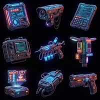 Against black bg create 9 futuristic cyberpunk…
