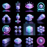 Geometric neon cube 3D icon set