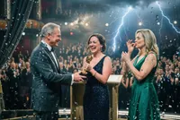 Cinematic awards ceremony with lightning strike