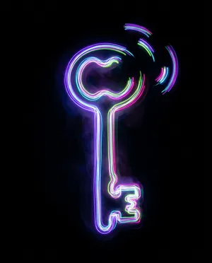 Neon light painting of a key