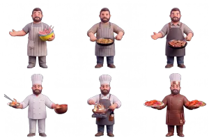 Collection of 3D stylized chefs cooking (cutout)