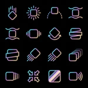 Geometric neon gradient movement icons grid