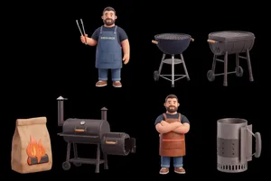 Layer sheet 2/2 — Four barbecue master 3D characters