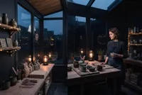 Artisan potter in twilight workshop