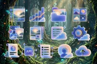Ethereal translucent UI icons forest