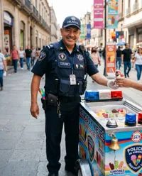 Coloca los accesorios y vestimente de un vendedor…