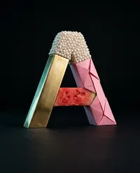 Surreal mixed-media letter A composition