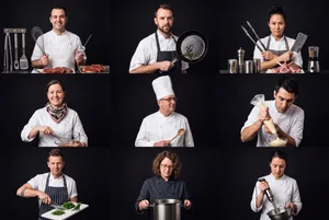 Professional chef culinary team collage