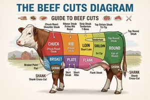 Illustrated educational beef cuts diagram