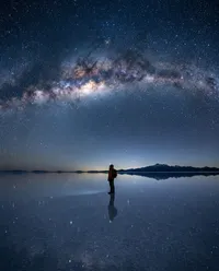 Lone traveler on Bolivian salt flats