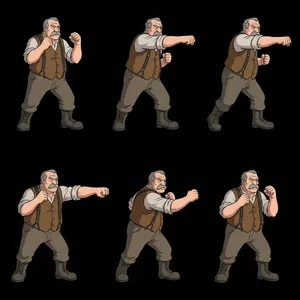 Elderly man six poses sequence