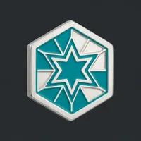 Teal and silver geometric hexagonal badge