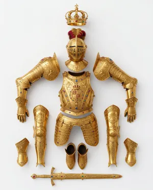 Golden armor of a king in the medieval times laid…
