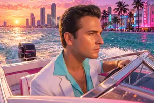 Miami sunset boat drive aesthetic