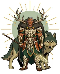 Druidic warrior with antlers and wolf