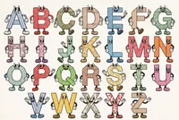 Retro cartoon typography character alphabet illustration