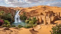 Create a photograph of a desertic location with…