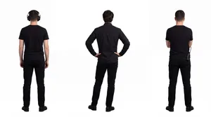 Three men in black uniforms on white