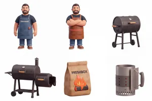 Layer sheet 2/2 — Four barbecue master 3D characters