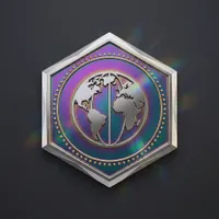 Iridescent hexagonal world emblem