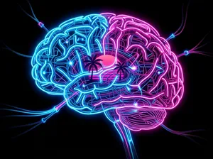Neon retro synthwave neural brain concept
