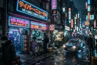 Video game cyberpunk world with details, neon…