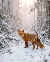 Red fox in snowy forest